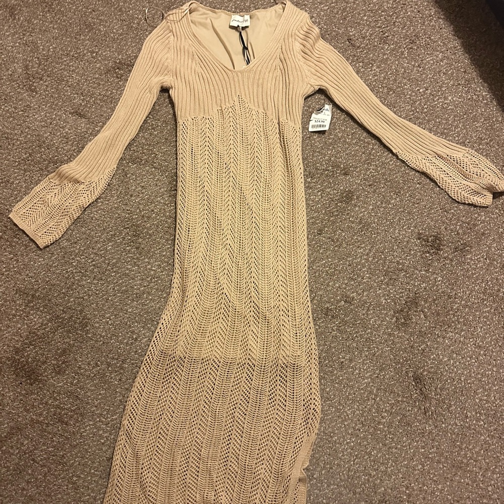 Freshman Beige Long Sleeve Knit Dress